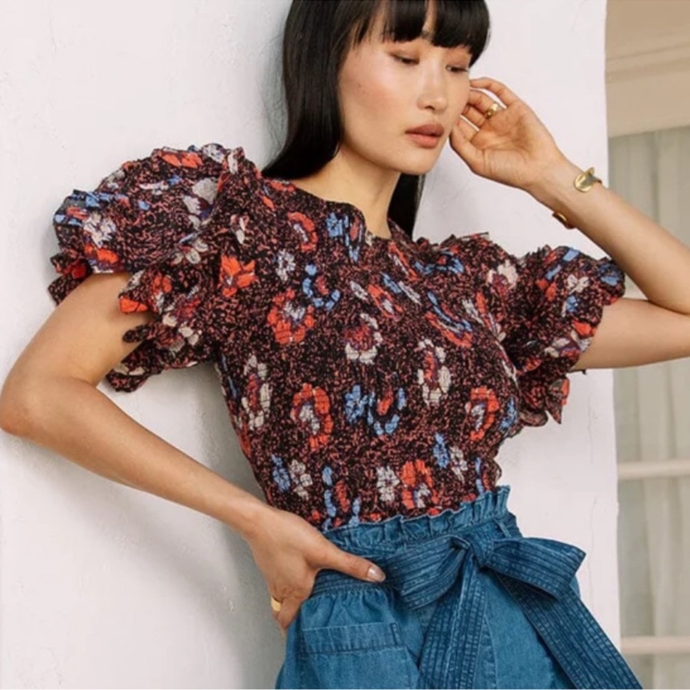 Cleobella Cindi smocked puff sleeve top